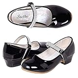 Stelle Girls Mary Jane Shoes Low Heel Party Dress Shoes for Kids (3ML, T02-Black)