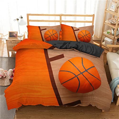 Tomifine Housse de Couette Basket-Ball Sportif Style 3D Basketball Impression Parure de lit 140x200 cm Enfant Housse de Couette et 2 Taie d'oreiller Linge de Lit Garçon (140x200 cm,Basket b) Cover