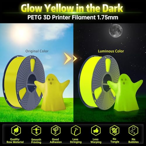 Image of SUNLU PETG Glow in Dark Filament,1kg(Yellow,Glow Yellow) | Luminous PETG 1.75mm,High Brightness Filament,Dimensional Accuracy + /- 0.02mm.