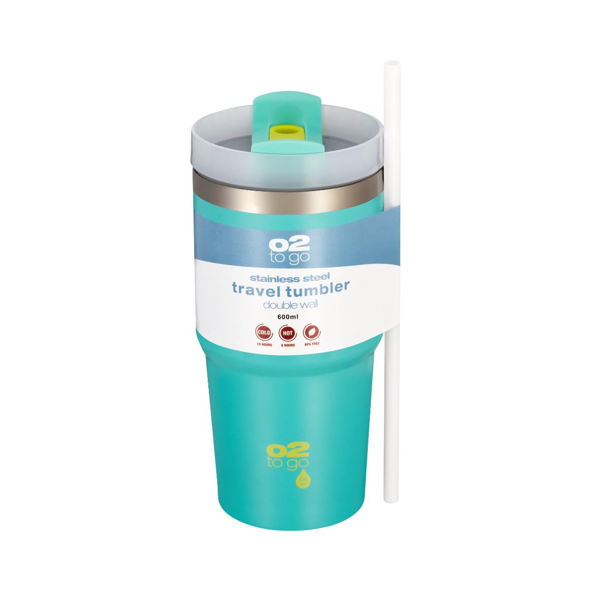 O2 Stainless Steel Double Walled Travel Tumbler 600ml Teal