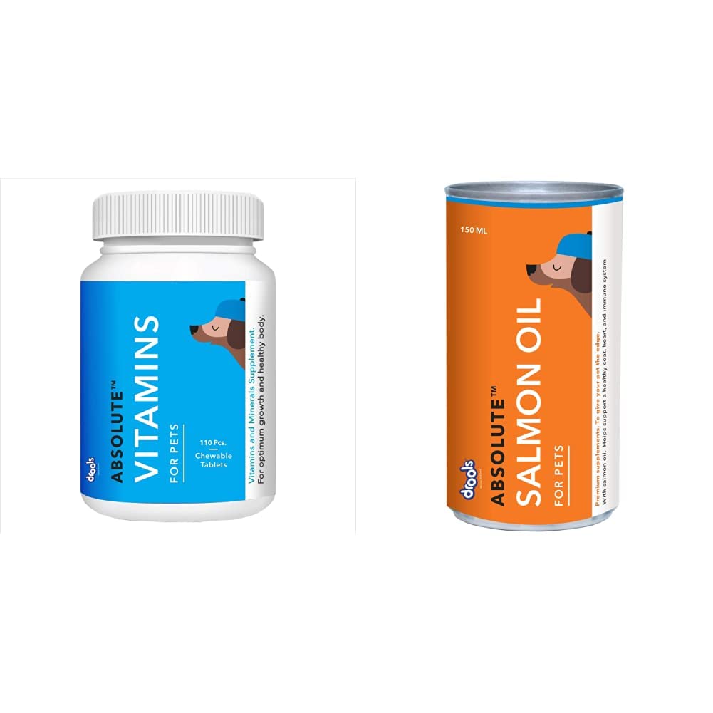 Drools Absolute Vitamin Tablet- Dog Supplement, 110 Pcs & Absolute Salmon Oil Syrup - Dog Supplement, 150 Ml (B08KVF9DHS) Amazon Price History, Amazon Price Tracker