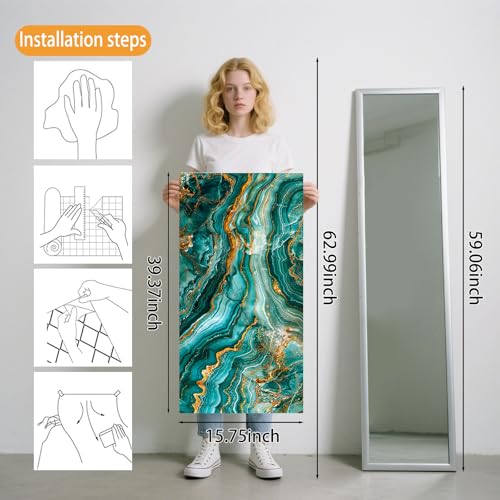 Image of Nuxovilar Green Gemstone Wallpaper Peel Stick Vinyl 15.75x39.37