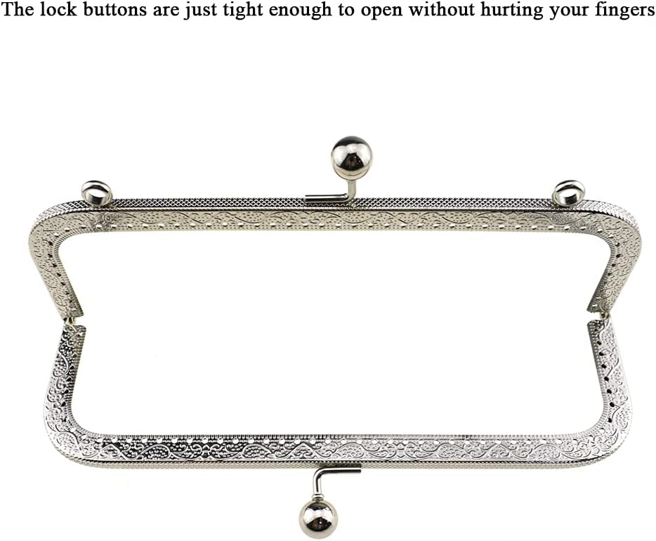 Hahiyo Purse Square Bag Kiss Clasp Frame Lock 20cm Diameter Rectangle Clutch Metal Vintage Latch Clip Smooth Open Close Sturdy No Scratch Loose Gap for DIY Crochet Fabric Coin Leather Bag 2pcs Silver