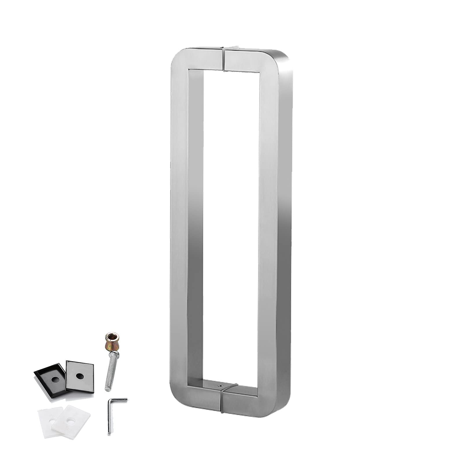 Poignée carrée pour porte en verre battante en chrome poli miroir