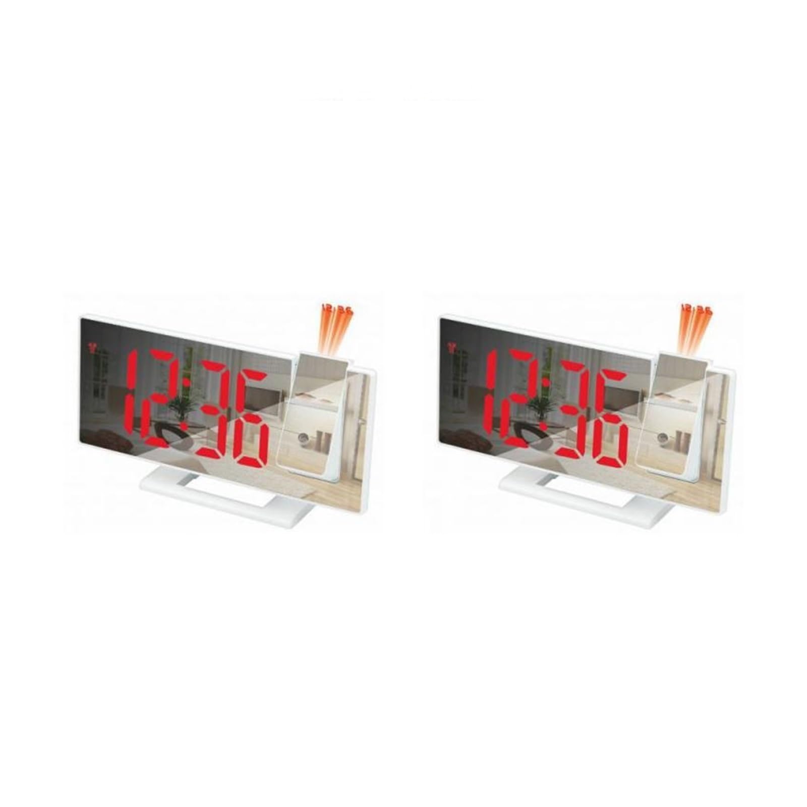 KOESRXNQW 1/2PCS LED Digital Projection Alarm Clock Electric With FM Radio Time Projector Bedside Mute Clear Projection(Scarlet White 2pcs)