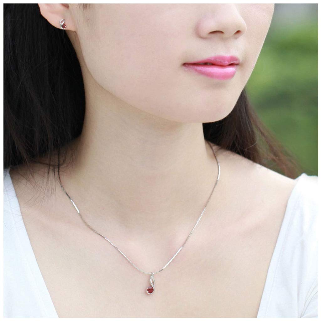 Collane da Donna in Pietra Ciondolo Anello Donna Argento Insieme dell'orecchino Ametista Naturale Collana Classic Red Naturale (Due Colori) Collana con Pendente (Color : A)