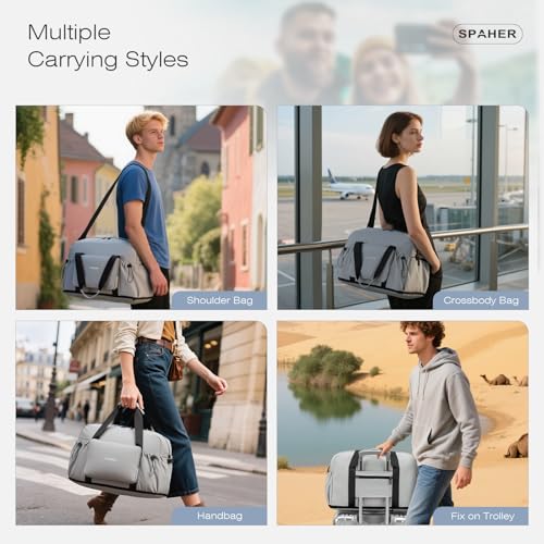 SPAHER Erweiterbare Handgepäck Tasche 55x40x23 Lufthansa Faltbare Reisetasche Groß Sporttasche mit Nassfach Damen Herren Weekender Gym Travel Bag wasserdichte Fitnesstasche mit Kulturtasche Schwarz