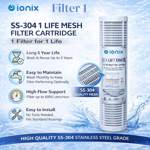 Image of IONIX Maxi Tank filteration system for Whole house water filteration, Dual Filter setup with Sediment with dual seiment water treatment, comes with Lifetime washable Stainless steel mesh