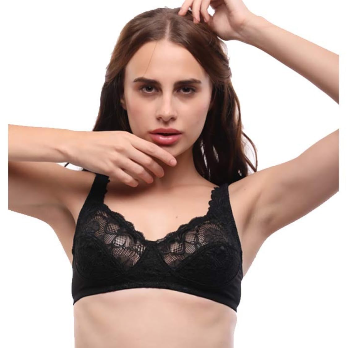 lovable Women Designer Net with Hosiery Wirefree Non-Padded Lace Pattern Full Coverage Adjustable Strap Stylish Fancy Bra (Black_Size-44B) - L0596-picture-33