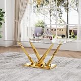 HAIZAO 63 Inch Luxury Glass Dining Table