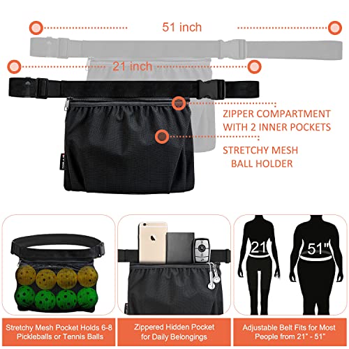 Tennis Ball Holder, Pickleball Holder Bag For Women, Men & Teens, Topjum Ball Pouch, Mesh Waist Hip Bag Carrier, Easy Holding 6-8 Pickle Balls Or Tennis, Versatile Accessories & Gifts #TOP2