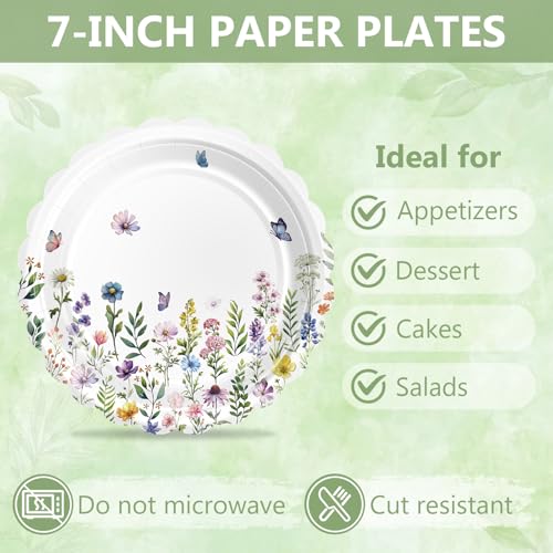 Image of Mulbozy 75 Wildflower Paper Plates and Napkins& Forks Disposable Set, 7Inch