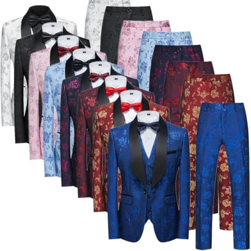 Jacquards Suit 3 Piece Men's Slim Fit Blazer Coat Trousers Vest Men Sets2