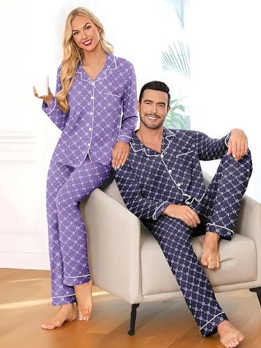 Couple Matching Pajamas Women & Men Pajamas Set Long Sleeve Sleepwear Button Down Loungewear 2 Pcs Pj Set2