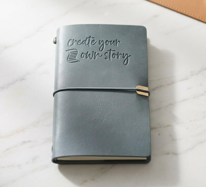 Image of PURESTORY PU Leather Notebook Journal Diary,Travel Journal with 12 Card Slots and 1 Zipper Pocket,Perfect for Travelers,8x5'',2 Replaceable Plain and Lined Notebook - Grey - Create Your Own Story