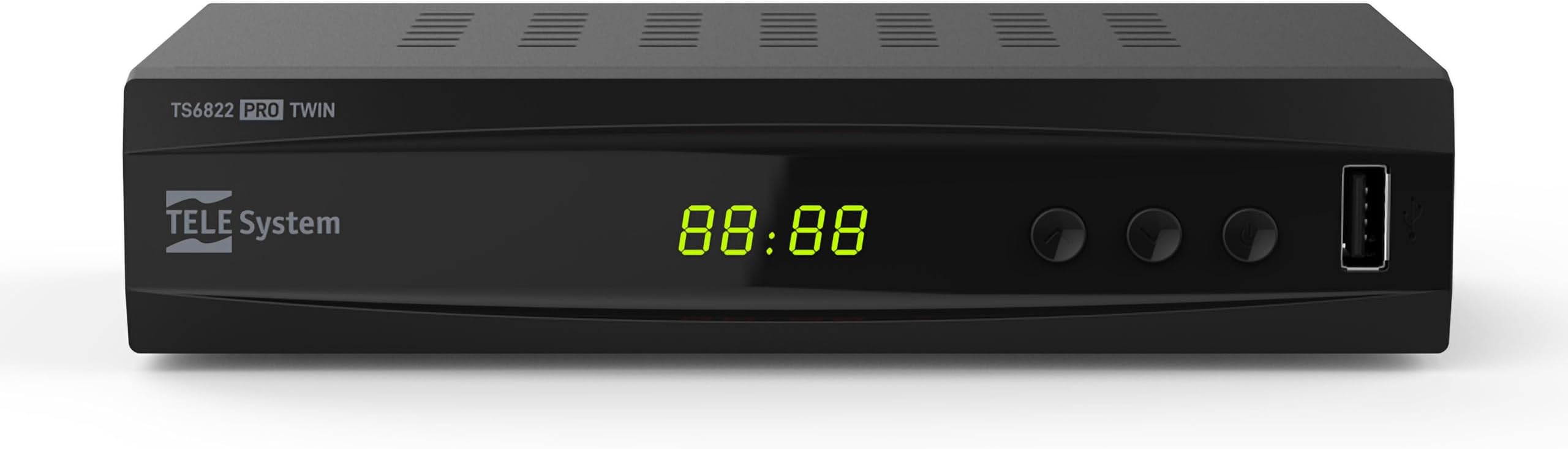 Tele System TS6822 Pro DVB-T2 HEVC Digital Terrestrial Decoder and Video Recorder Twin Tuner DVB-T2 HD HDR (HDR10/HLG) with Screen and Remote Control 2 in 1 with Contro