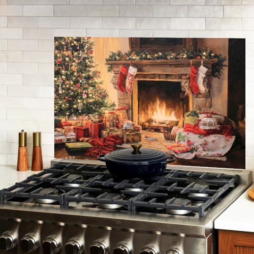 Image of Christmas Tree Fireplace Backsplash Peel and Stick, 35.4x23.6 in