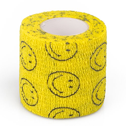Fixierbinde | elastischer Fixierverband | kohäsive (selbsthaftende) elastische Binde | Breite: 5,0 cm | Smiley Symbol | Farbe: gelb | 12 Stück