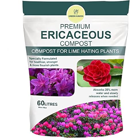 GREEN HAVEN 60L Premium Ericaceous Compost for Lime Hating Acid Loving Plants - Peat Free Ericaceous Soil | Acidic Soil for Plants Rhododendrons, Azaleas, Camellias Etc. | Eracasious Plant Compost Cover