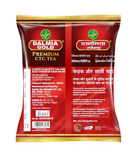Image of Dalmia Gold Premium CTC Black Tea Granule 250g | Strong & Aromatic Chai | Rich Color & Bold Taste | Assam Tea | Kadak Chai | 100% Vegetarian | Poly Pack (Pack of 4)