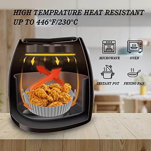 ZARYN Silicone Air Fryer Liner-Food Safe Easy Cleaning Airfryer-Air Fryer Liners Suitable for Most Fryers-Heat Resistant Reusable Airfryer Liners for Microwave Oven-Pack of 2 (Grey)