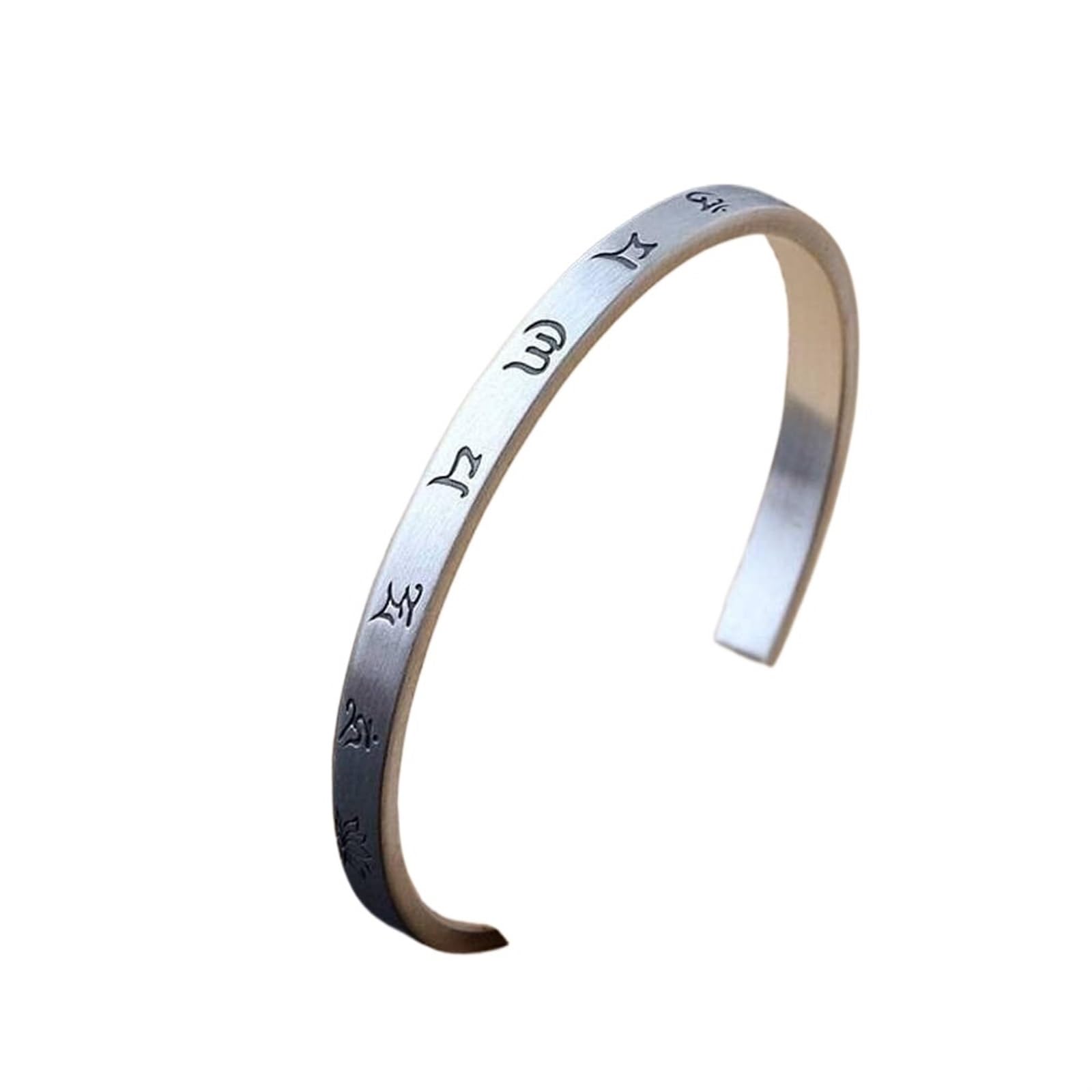 Bracciale in argento, bracciale rigido alla moda, bracciale rigido in argento 999 con detti buddisti Bracciale aperto Bracciale femminile in argento spazzolato fatto a mano Come mostrato, i braccialet