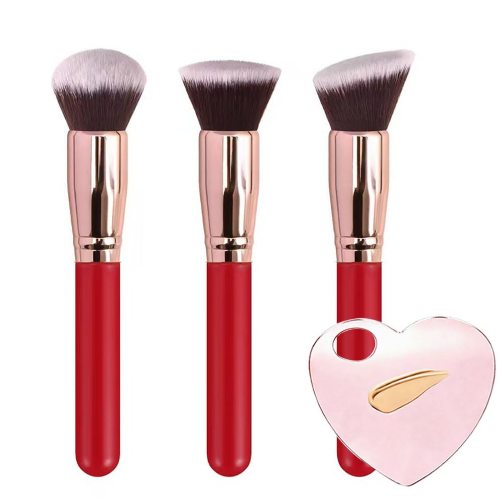 3Pcs Large Makeup Brushes Set with Heart‑Shaped Makeup Mixing Palette, Professional Foundation Blush Contour Face Brushes for Liquid Cream Powder Cosmetics,10-4