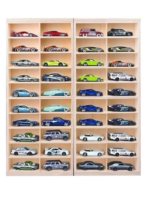 Best of Craft 40 Compartment Wooden Display for 1:64 Scale Cars | Foldable Wall Mount & Freestanding Diecast Car Organizer Shelf | Pine Wood Storage Rack for Hot Wheels & Collectible Cars (Pack of 1)-image-14