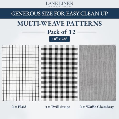 Image of LANE LINEN Kitchen Dish Towels 100% Cotton Tightly Woven 12 Pack - Black