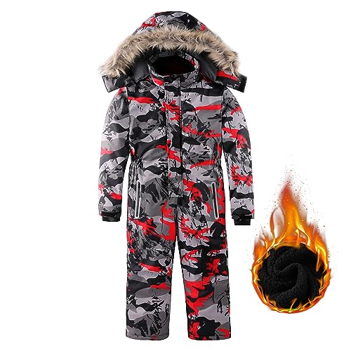 Image of AFILOK Kid's Winter Overalls Ski Suits Boy's and Girl's Waterproof Snowboard Jumpsuits One Piece Snowsuit Jackets Coats