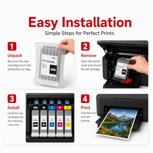 Image of High Yield PFI-030 PFI030 Ink Cartridge 55-ml Set Compatible PFI-030MBK PFI-030BK PFI-030C PFI-030M PFI-030Y Replacement for imagePROGRAF TA-20 TA-30 TM-240 TM-340 Printer (5Pack)