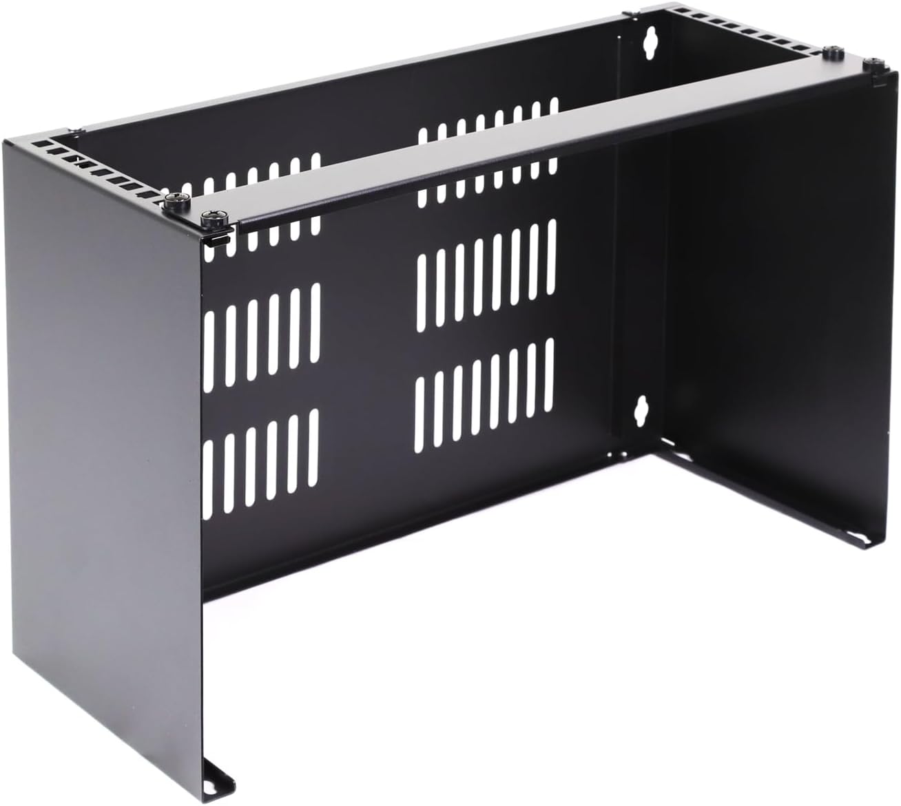 AEONS 4U Wall Mount Reinforced Bracket Network Rack Low Profile Vertical & Horizontal Mounting 19" Patch Panel Bracket for Shallow Server Switch IT Studio Equipment, Vented Top Shelf, Black