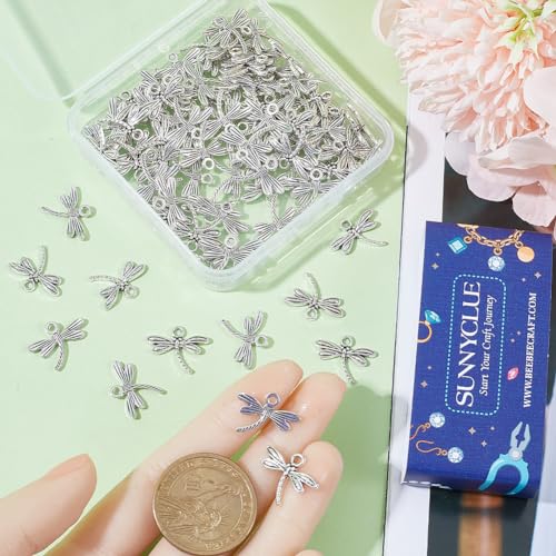 SUNNYCLUE 1 Box 100Pcs Silver Dragonfly Charms Bulk Flying Dragonfly Charm Insect Tibetan Alloy Spring Dragonflies Charm for jewellery Making Charms Supplies Keychain Dangle Earring Necklace DIY Craft - Image 3
