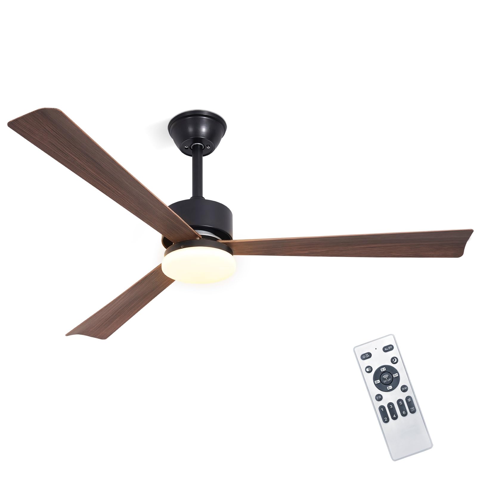 Glitzerlife LED Deckenventilator mit Beleuchtung und Fernbedienung | 22W Deckenventilatorn leise 131cm Ventilator mit Licht Dimmbar 6 Gang Timer Deckenlampe Ventilator Schlafzimmer Wohnzimmer