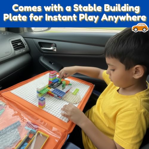 Image of CocoMoco Kids Building Blocks Travel Storage Bag with Base Plate | Portable Toy Storage Organizer & Play Mat | Compatible with Most Building Block Sets | Single Pack