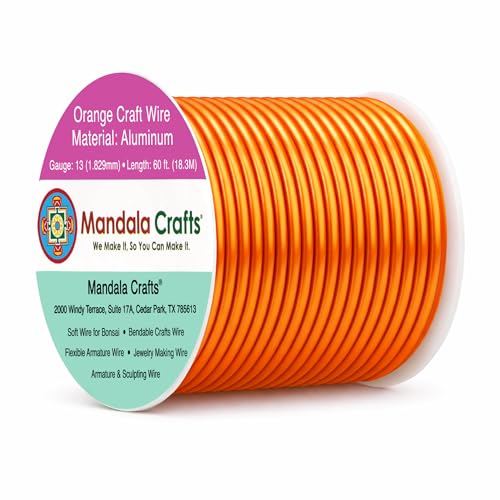 Image of Mandala Crafts 13 Gauge Orange Anodized Aluminum Craft Wire, 60 FT | Colored, Flexible, Bendable, for Bonsai, Armature, Sculpting, Wire Wrapping, Jewelry Making, Weather & Tarnish Resistant