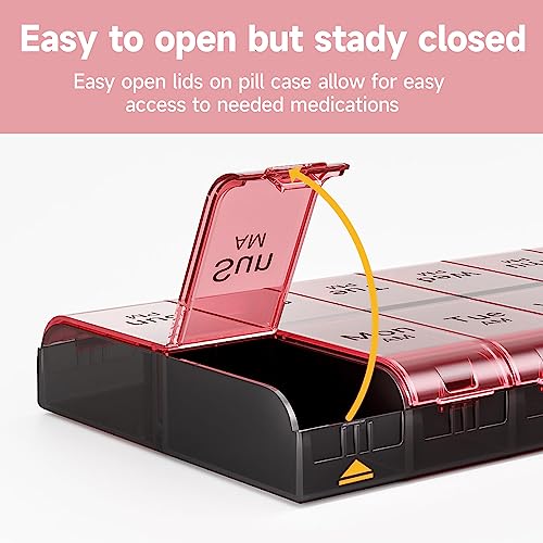 Image of COLORWING AM PM Extra Large Pill Organizer, XL 7 Day Pill Organizer 2 Times a Day, Weekly Daily Pill Case, Day Night Oversized Medicine Box, Vitamin Holder, Big Pill Container (Pink) | Easy-Open,High-Capacity,Easy-Open,Senior-Friendly,AM /PM,Weekly-Tracking,BPA-Free,Long-Lasting