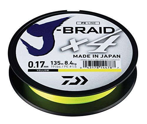 Daiwa Unisex – Erwachsene J-Braid X4 Schnur, Gelb, 0,25mm 135m