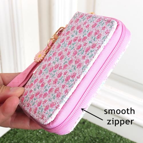 Image of AACKS Flower Wallets with Strap Little Girls Flower Coin Pouch Small Cute Wallet for Teen Girls with Coin Pocket Cherry Fruit Wallet