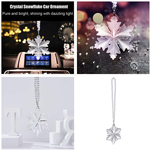 Image of Crystal Snowflake Car Rear View Mirror Pendant Lucky Car Hanging Ornament Car Charm Decorations, Transparent