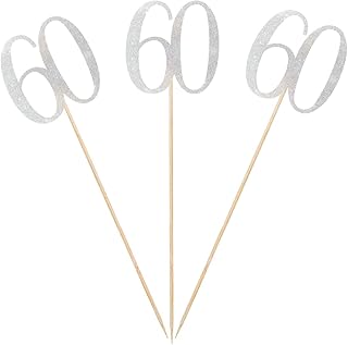 Silver Glitter 60th Birthday Centerpiece Sticks, 12-Pack Number 60 Table Topper Anniversary Party Decorations