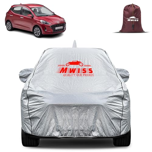 Image of Waterproof Car Body Cover for Hyundai Grand i10 | Mirror & Antenna Pocket Anti-Scratch with Soft Cotton Inner Lining Triple Stitched Protection| Heat Resistant | Rain Protection (Silver)