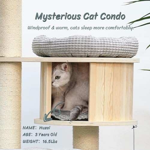Image of KAMABOKO Tall Cat Tree, 68 inch Large Cat Tower Multi-Level Platforms with Sisal Scratching Posts, Cat Tree for Large Cats 20 lbs Heavy Duty, Cat Condo Furniture for Active Cats, Top Fence Safety