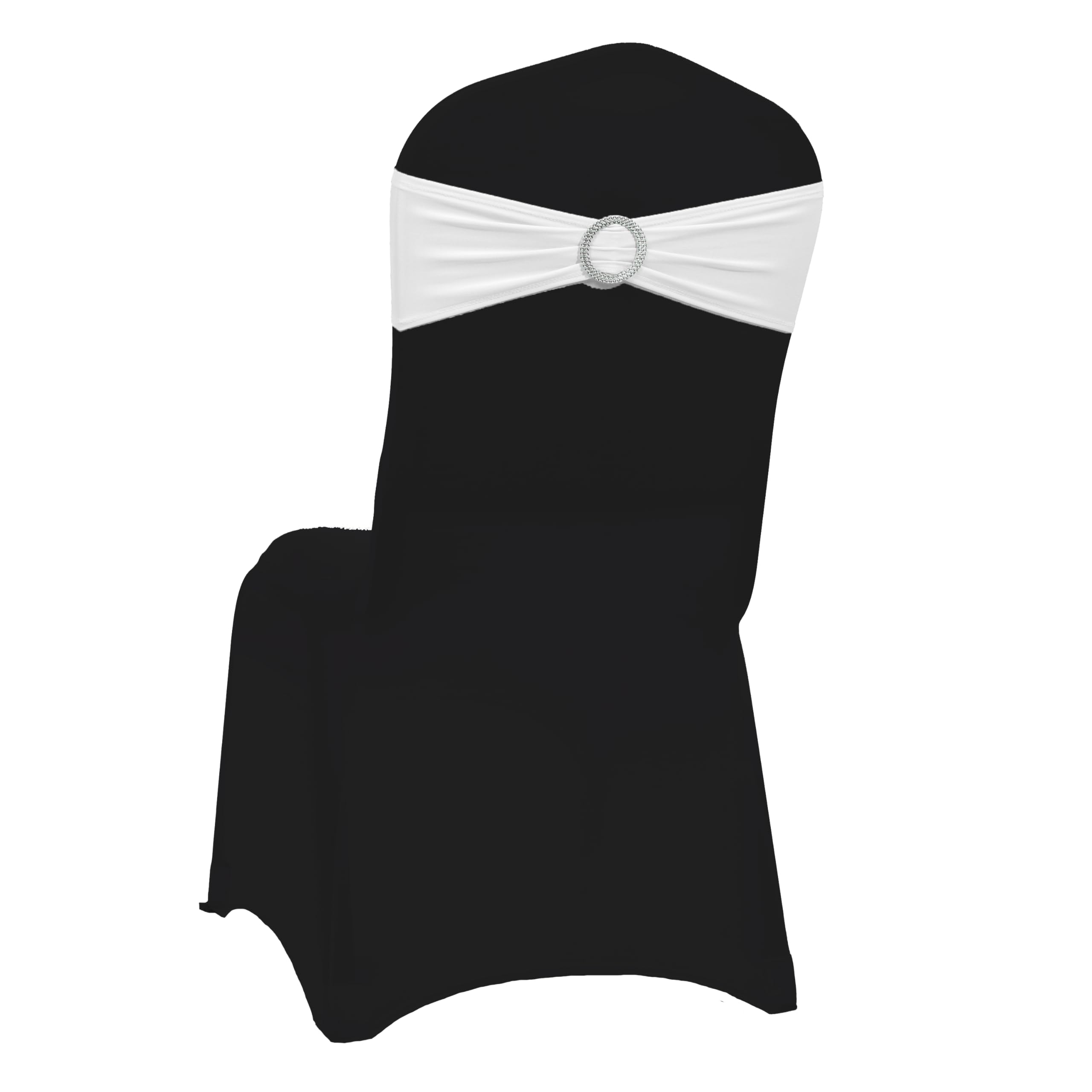 VDS - White | Spandex Chair Sashes Bows | 10 PCS | Stretch Elastic Banquet Universal Folding Chair Band Tie with Silver Buckle Slider for Wedding Party Conference Celebration Event Decoration — image 1