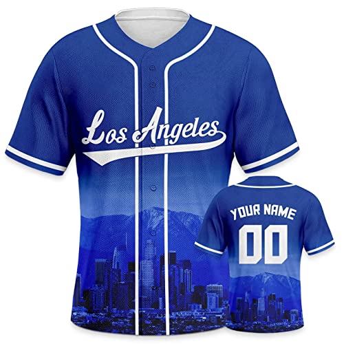 Kannva Custom Baseball City Night Skyline Jerseys Printed or Stitched Personalize Your Name& Number for Fans Gifts Jersey Men Women Youth S-5XL, Blue-white 3