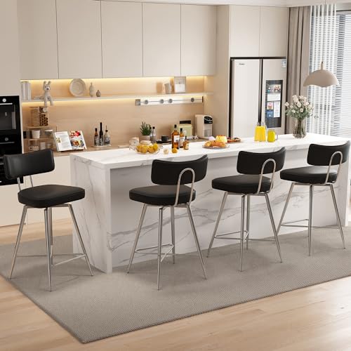 Image of GXJ Bar Stools Set of 4, Kitchen Counter stools with Backs and Metal Legs