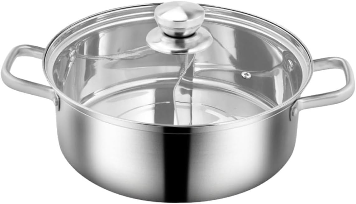 IMIKEYA Stainless Steel Hot Pot Double Handle Induction Cooker Pot for Divided Cooking Thickened Design for Even Heat Distribution for Family Meals
