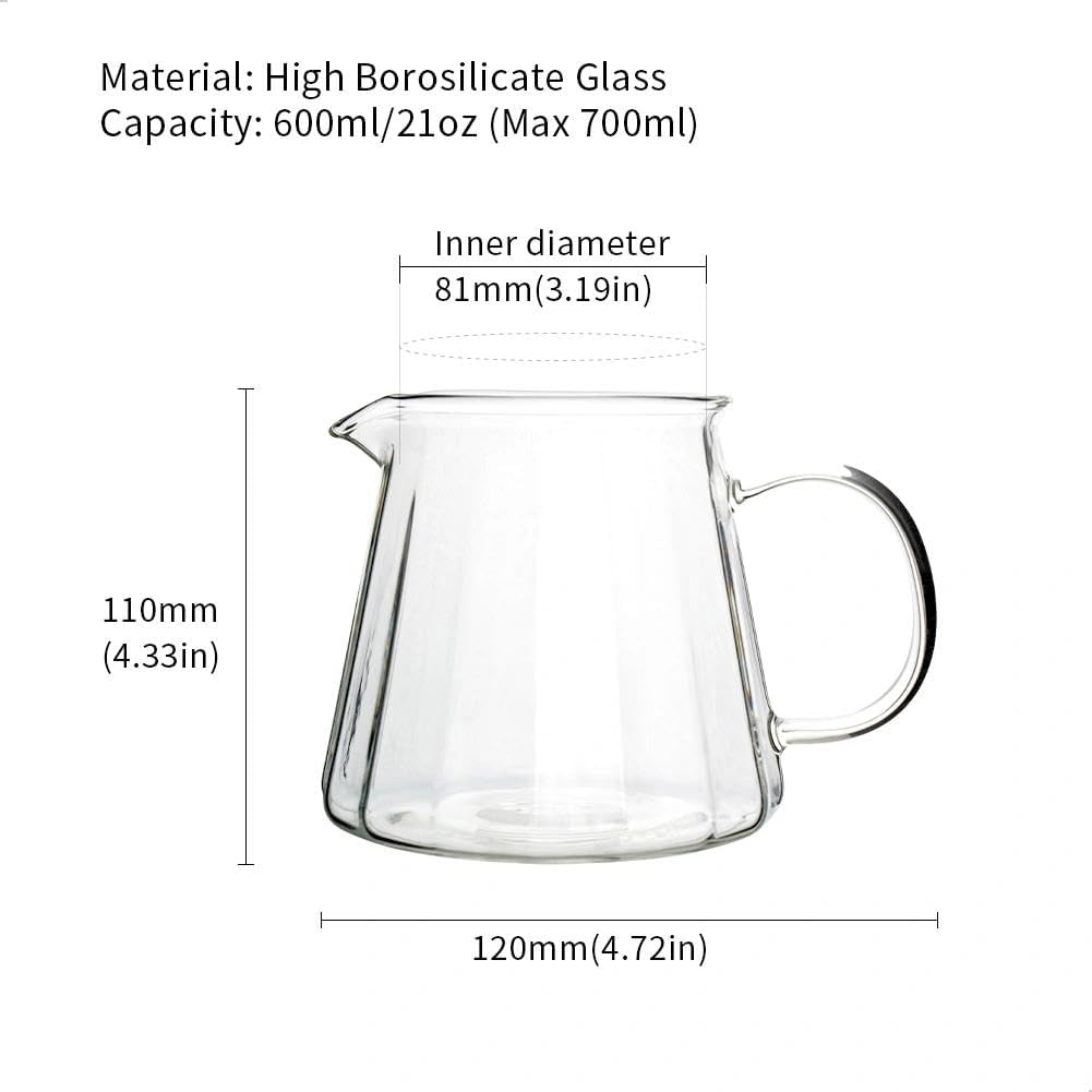 watchget Glass Coffee Carafe 600ml/20oz - Heat Resistant Borosilicate Coffee Server, Clear Pour Over Coffee Pot Maker, Ideal for Home, Office, and Café