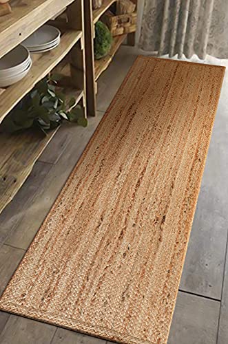 Hausattire Hand Woven Jute Braided Runner Rug, 2'X6' - Natural, Reversible Farmhouse Rugs For Hallway, Kitchen, Living Room - 24X72 Inches #TOP3