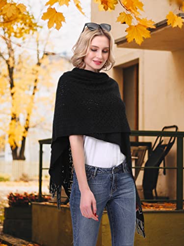 Knit Shawl Wrap for Women - Soul Young Ladies Fringe Knitted Poncho Cardigan Cape3